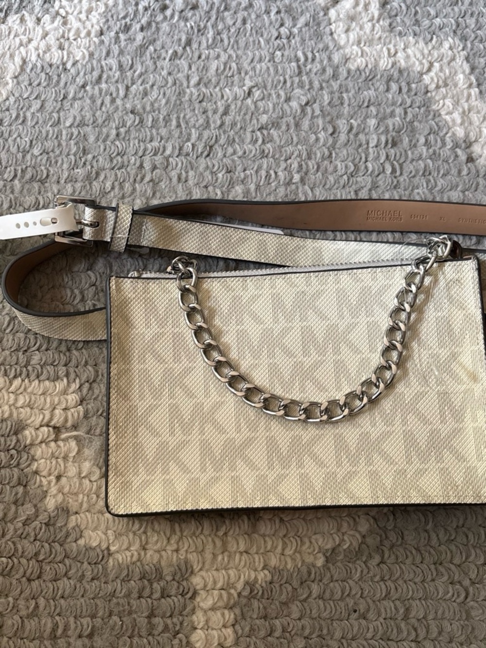 Michael Kors Cream Crossbody Belt Bag with Silver Chain